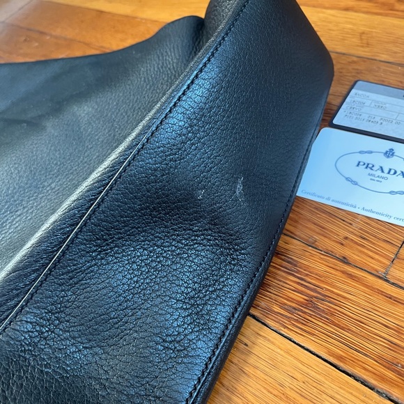 Prada Sacca Nero Bag - Large Black Leather Hobo Bag WITH AUTHENTICITY CARD - Picture 7 of 13